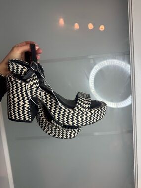Target Black & Cream Woven Platform Sandals with Ankle Strap